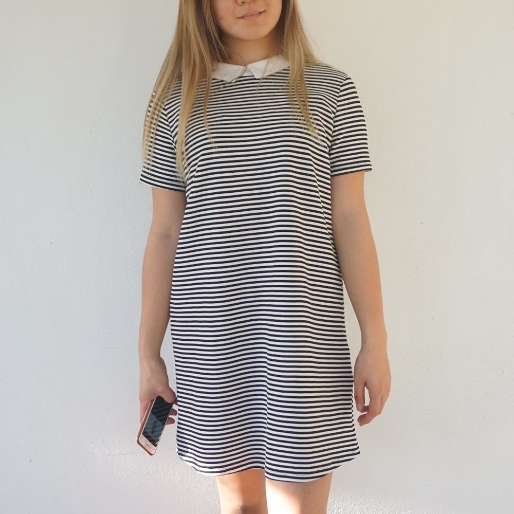 Zara TRF white collared Striped Dress M